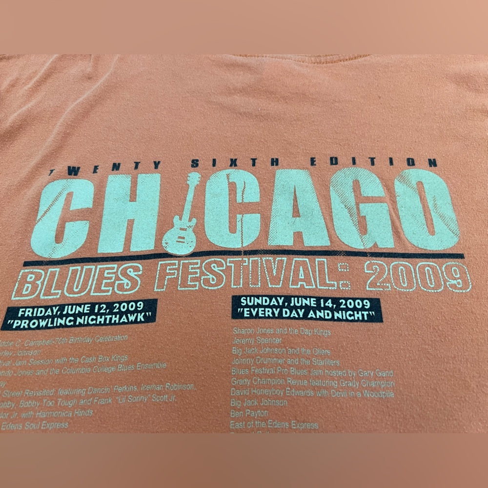 2009 Chicago Blues Festival T-Shirt LARGE Orange Bands Listed 2 Sided 26 Edition - Picture 15 of 16
